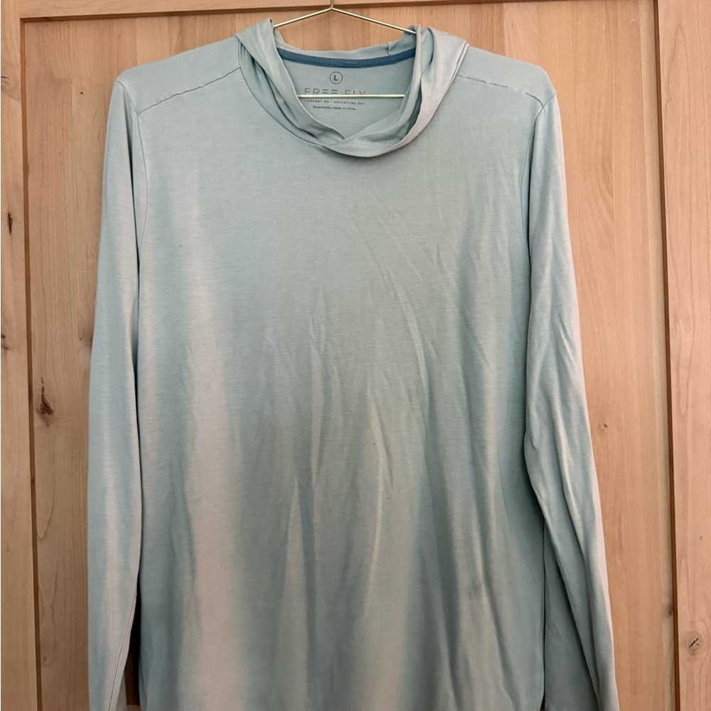 Free Fly Bamboo Hoodie Mens Large Light Blue Lightweight Sun Shirt